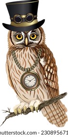 Steampunk Owl. Vector illustration for textile print, background, wallpaper, decorative paper and other design.
