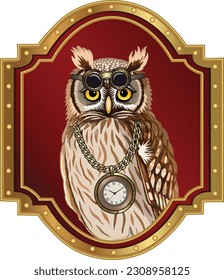 Steampunk owl in vintage frame. Vector illustration for textile print, background, wallpaper, decorative paper and other design.
