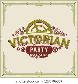 Steampunk party design victorian era logo cogwheels vector insignia on light background great for banner or invitation