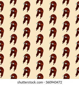 Steampunk pattern with aviator hat with goggles in doodle style