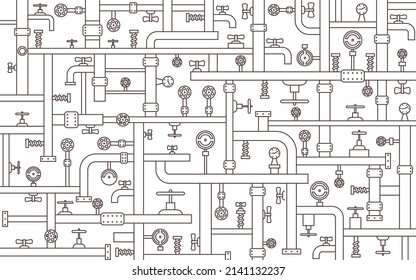 Gasoducto Steampunk. Antecedentes. Imagen de contorno. Ilustración vectorial.