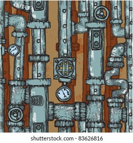 Steampunk Pipes Field. Seamless Background