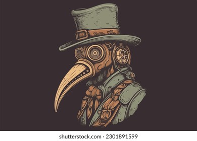 Steampunk plague doctor vintage vector illustration