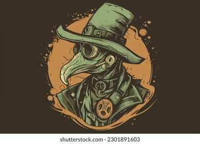 Steampunk plague doctor vintage vector illustration