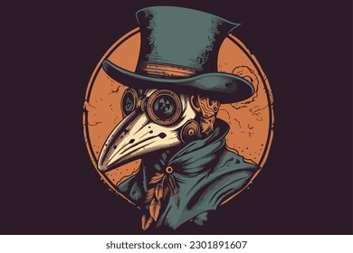 Steampunk plague doctor vintage vector illustration