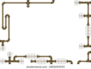 Steampunk plumbing frame Copper material with solid color
