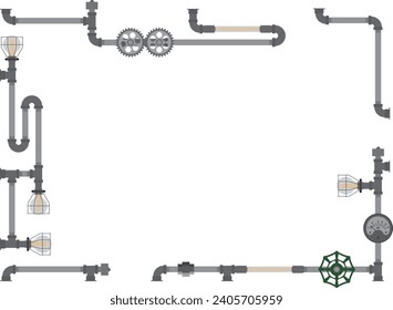 Steampunk plumbing frame Steel material with solid color
