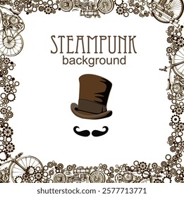 Steampunk Print with Invisible Man. Edwardian Seamless Pattern for Card. Victorian Style.