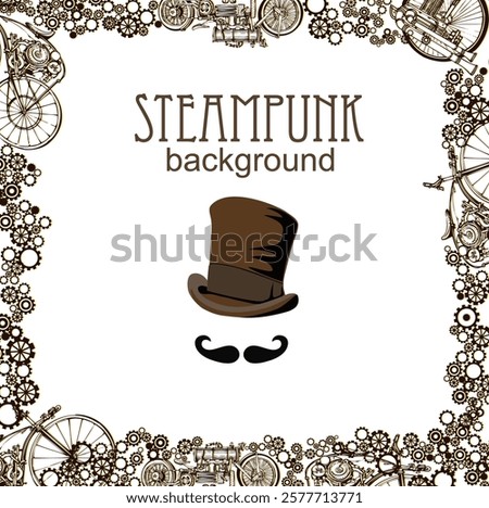 Steampunk Print with Invisible Man. Edwardian Seamless Pattern for Card. Victorian Style.