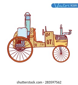 steampunk Retro cars, hand drawn vector illustration.