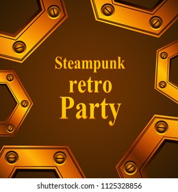 Steampunk retro party invitation card. Vector illustration