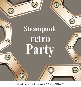 Steampunk retro party invitation card. Vector illustration