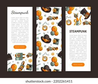Steampunk Retrofuturistic Technology Design with Industrial Steam-powered Mechanism Vector Template