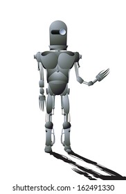 Steampunk robot drawing over white background