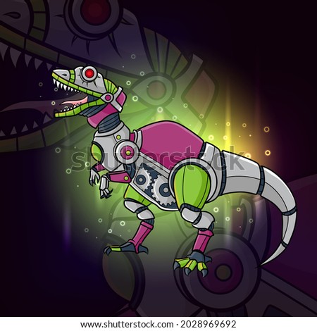 The steampunk robot of velociraptor esport mascot design of illustration