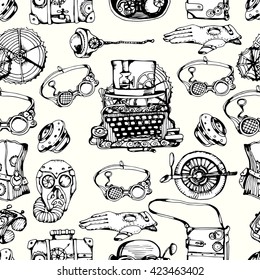 Steampunk seamless pattern, hand drawn vector illustration. Steampunk background for your design.