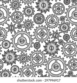 Steampunk seamless pattern of metal gears in doodle style.