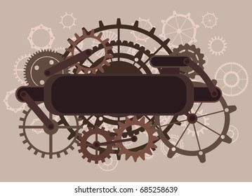 steampunk signboard sign with mechanical cogs and gears