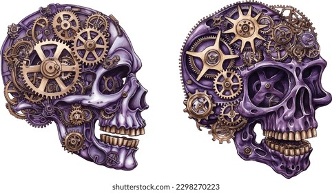 Steampunk skull clipart, isolated vector illustration.