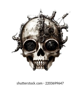 Steampunk skull. Halftone Vector illustration. Isolated on white background.