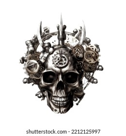 Steampunk skull. Halftone Vector illustration. Isolated on white background.