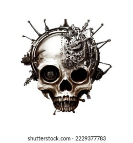 Steampunk skull. Halftone Vector illustration. Isolated on white background.