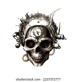 Steampunk skull. Halftone Vector illustration. Isolated on white background.