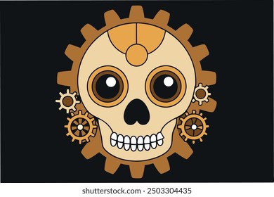 Steampunk Skull Vector Illustration: Gears, Mechanical Parts Clipart Design