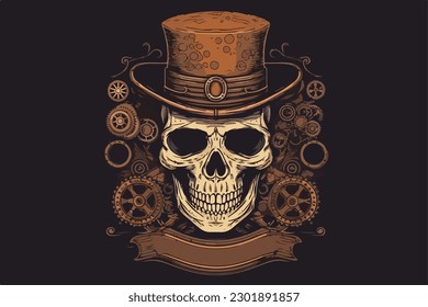 Steampunk skull vintage vector illustration for tshirt