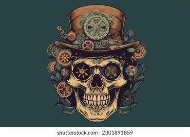 Steampunk skull vintage vector illustration for tshirt