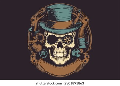 Steampunk skull vintage vector illustration for tshirt