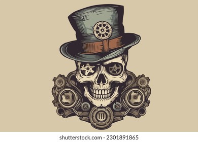 Vintage-Vektorgrafik von Steampunk-Schädel für T-Shirt