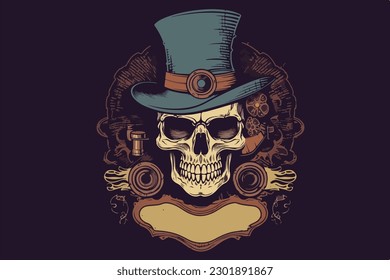 Steampunk skull vintage vector illustration for tshirt