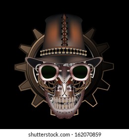 Steampunk skull wearing top hat