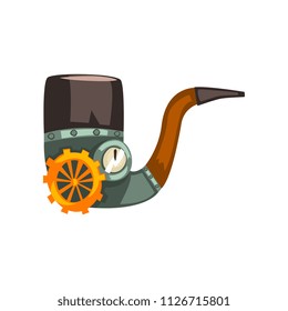 Steampunk smoking pipe, antique mechanical device or mechanism vector Illustration on a white background