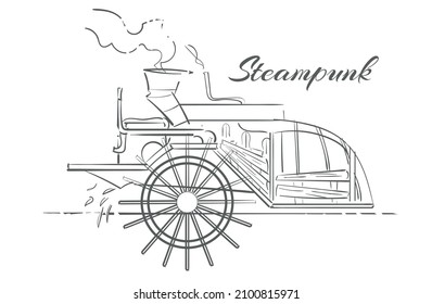 Steampunk steamboat sketch hand drawn 