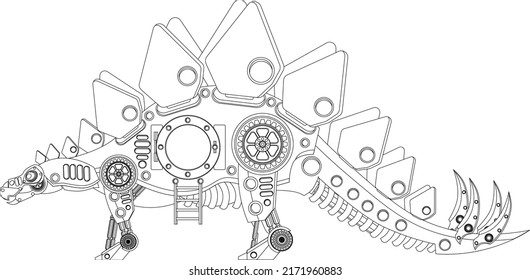 Steampunk Stegosaurus Dinosaur Robot Coloring Book Stock Vector