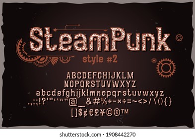 SteamPunk starke dekorative Schriftart. Metallischer Vintage-Stil.