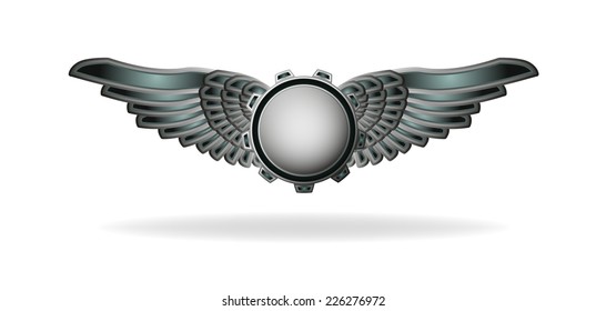 Steampunk Style Abstract Emblem With Gear And Wings