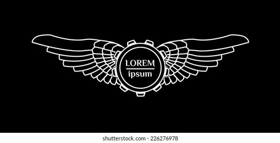 Steampunk style abstract emblem with gear and wings