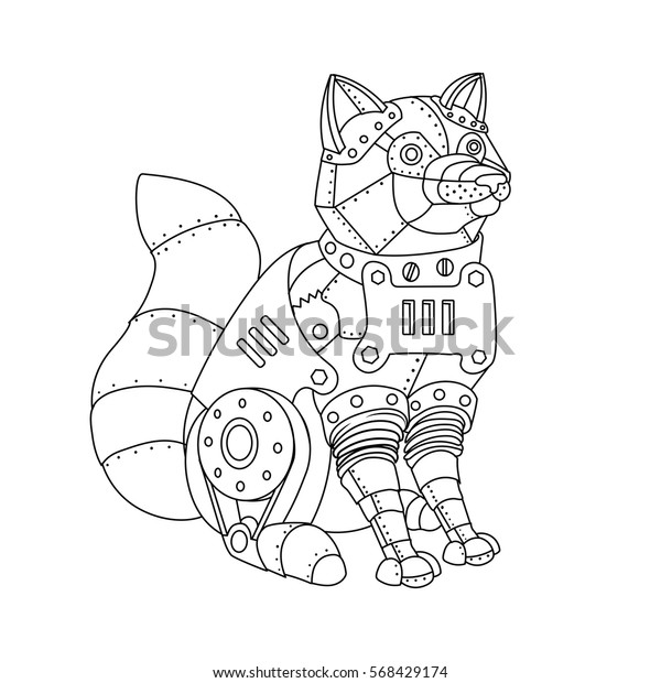 Download Steampunk Style Fox Mechanical Animal Coloring Stock Vector Royalty Free 568429174