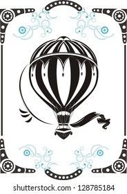 Steampunk Style Frame And Vintage  Hot Air Balloon