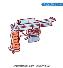 Steampunk style future pistol, hand drawn vector illustration.