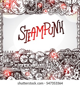 Steampunk style illustration drawn by hand. Fantastic mechanism. Us for music CD, card, postcard, poster, book design.