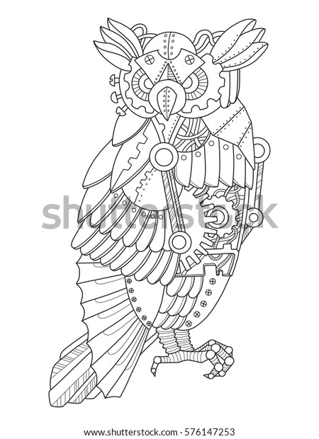 Download Steampunk Style Owl Mechanical Animal Coloring Stock Vector Royalty Free 576147253