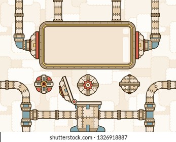 Steampunk style template with place for text. The construction of the pipeline tank and screen. Vector illustration.