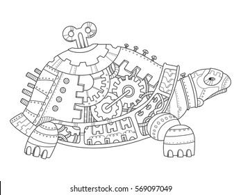 Steampunk Style Turtle Mechanical Animal Coloring Stock Vector (Royalty  Free) 569097049 | Shutterstock