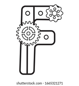 Steampunk Style Typeface. Mechanical alphabet of gears. letter F. Vector illustration of vintage steampunk alphabet for logo and text. Suitable for fantastic coloring pages for children 