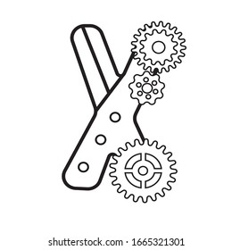 Steampunk Style Typeface. Mechanical alphabet of gears. letter X. Vector illustration of vintage steampunk alphabet for logo and text. Suitable for fantastic coloring pages for children 