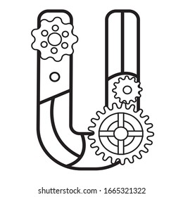 Steampunk Style Typeface. Mechanical alphabet of gears. letter U. Vector illustration of vintage steampunk alphabet for logo and text. Suitable for fantastic coloring pages for children 